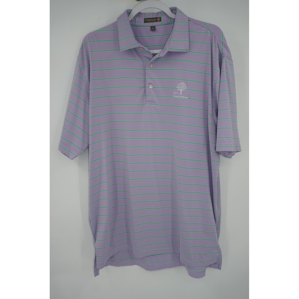 Peter Millar Polo Shirt Mens Large Purple Striped Summer Comfort‎ Toscana Golf